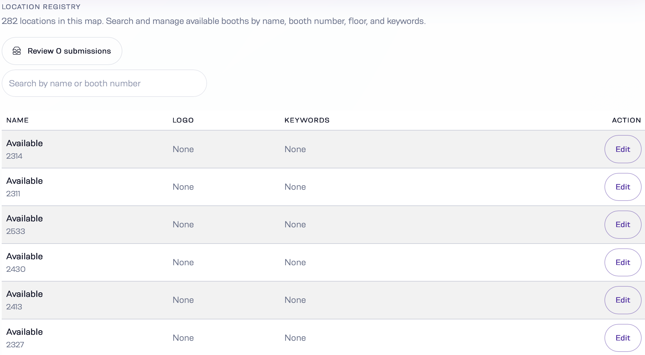 Mapboot dashboard locations list showing booths ready for metadata